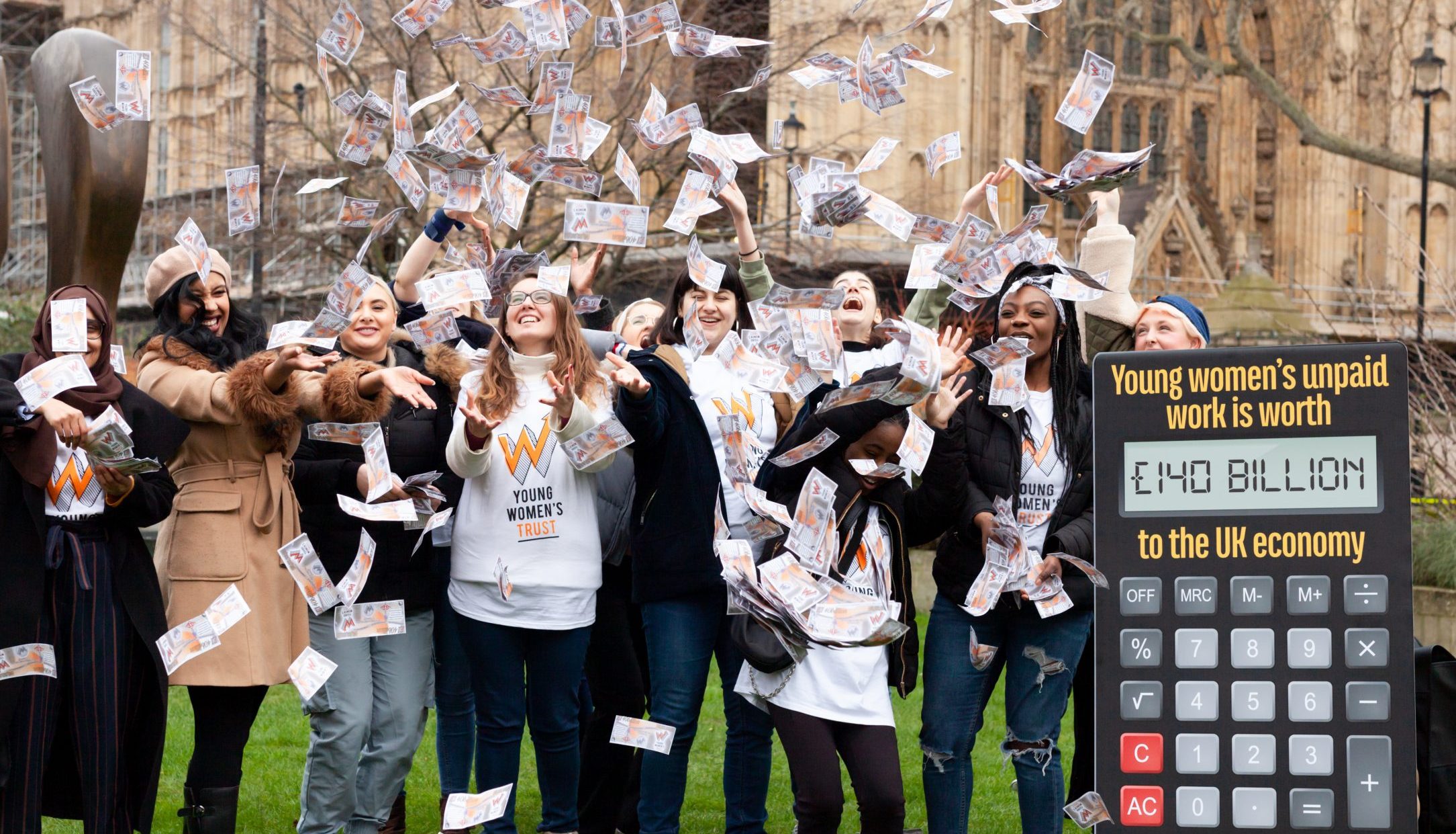 Young women campaigning on valuing unpaid work