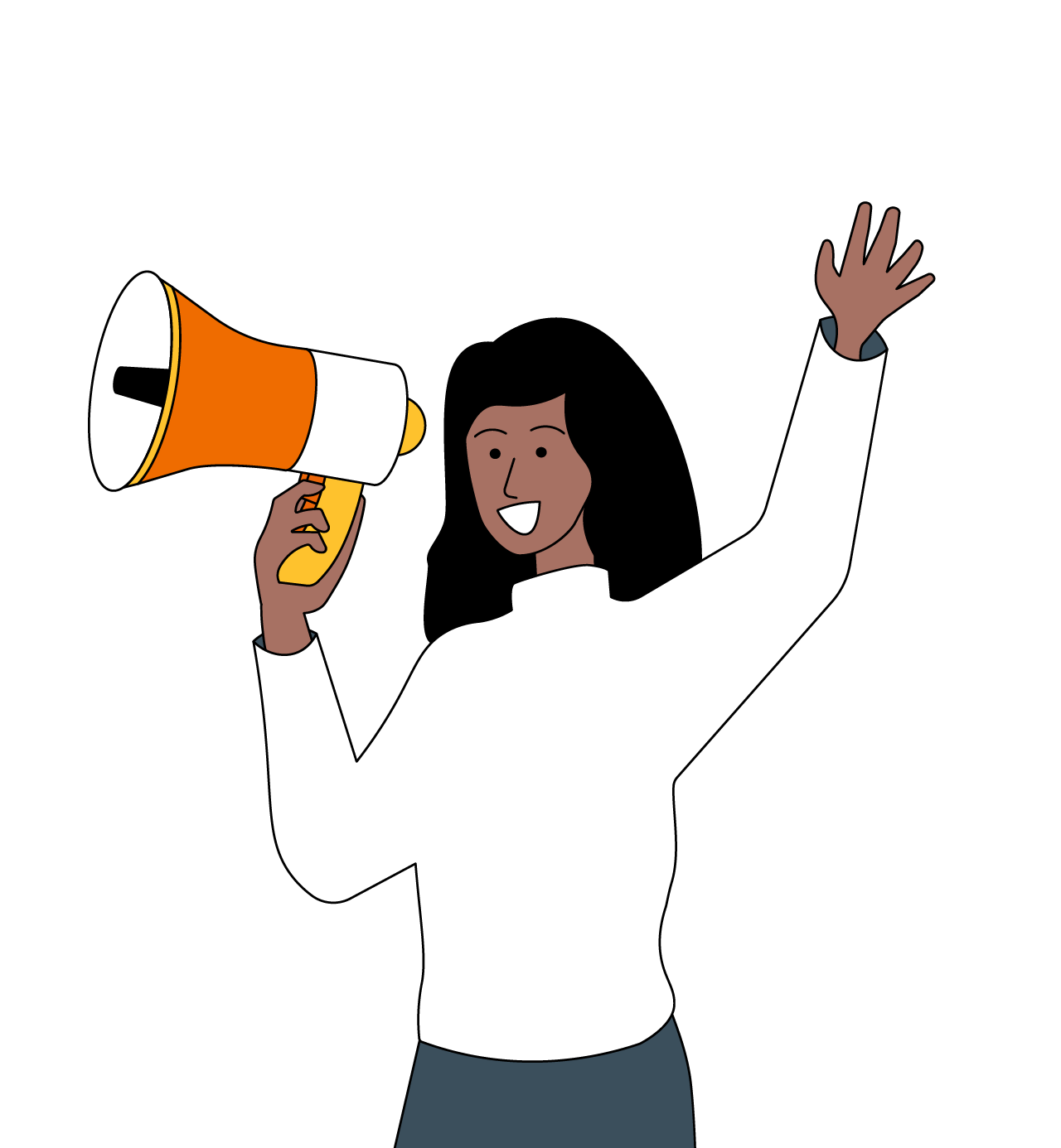 IWD2023 animation of a smiling young woman holding a megaphone