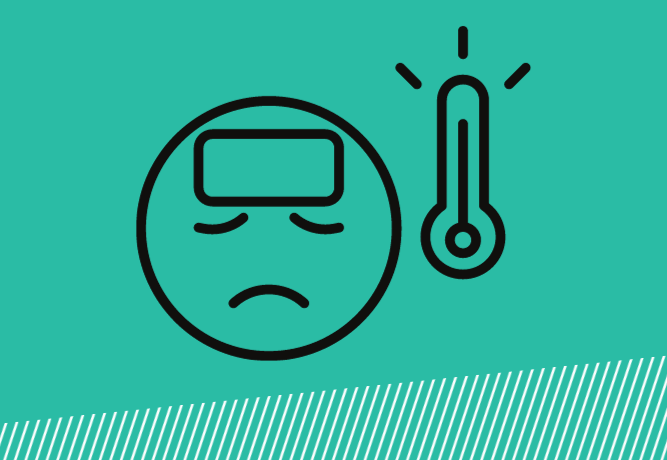 Icon of a sick smiley face and a thermometer over a Young women's trust brand blue background