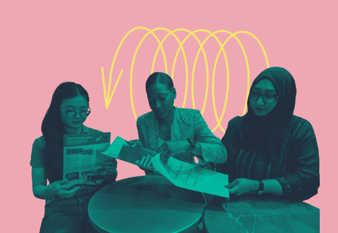 Three young women during the YWT open letter hand in